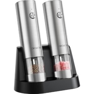 CIRCLE JOY rechargeable electric salt and pepper grinder set.